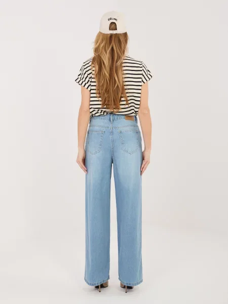 Blugi Sublevel cu legături cu picior lat albastru