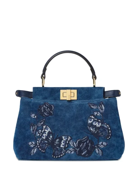 Geantă shopper Fendi cu model floral albastru