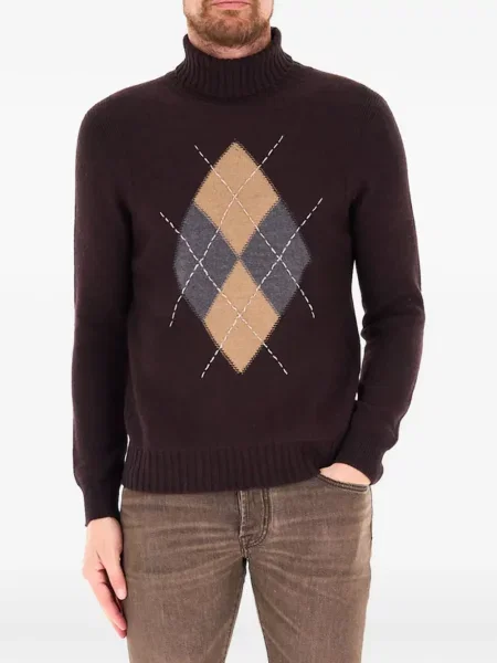 Pulover Ballantyne cu model argyle maro