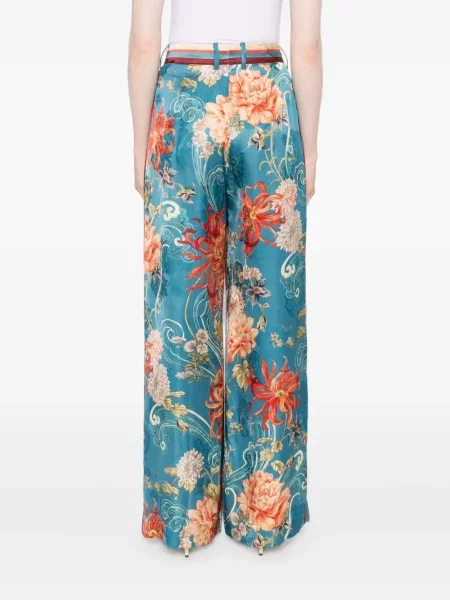 Pantaloni Alemais cu model floral cu imagine plisate albastru