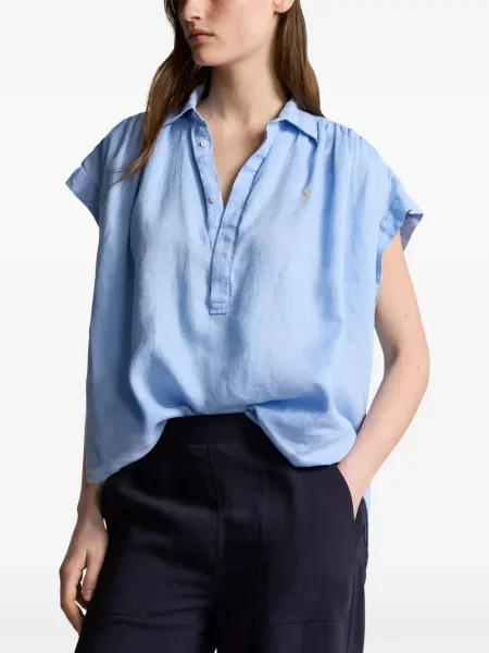 Ilgas raštuota polo marškinėliai Polo Ralph Lauren grįžtamasis mėlyna