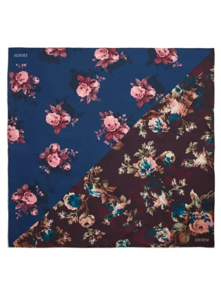 Fular Erdem cu model floral cu imagine albastru