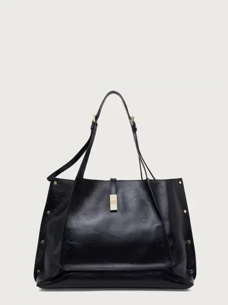 Pollini geantă shopper pentru femei din piele negru