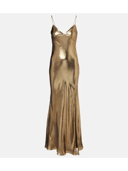 Rochie maxi Self-portrait din satin de costum auriu