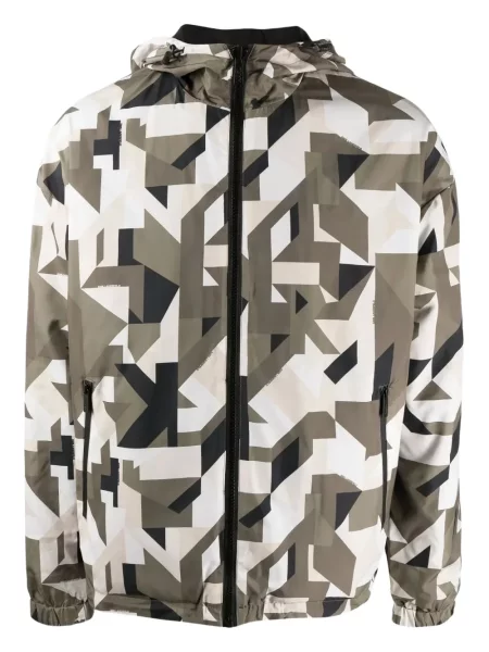 Geacă Karl Lagerfeld cu glugă cu imagine cu imprimeu geometric verde