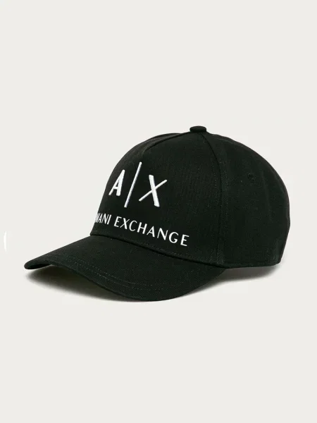 Шапка Armani Exchange черно с апликация бяло