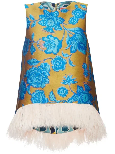 Bluză La Doublej cu model floral din jacard galben