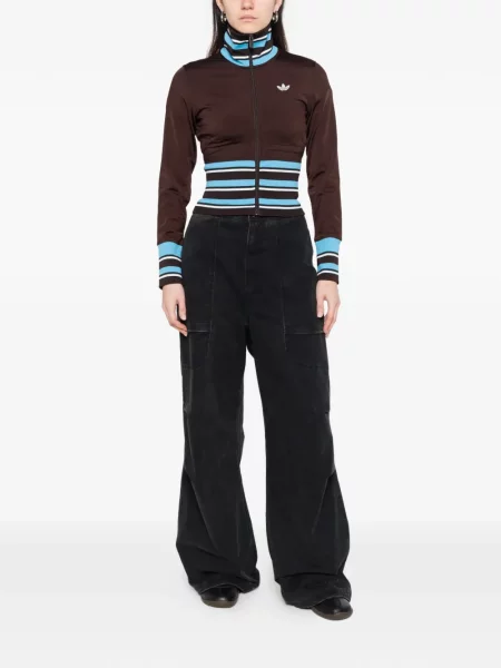 Pruhované kalhoty Adidas s potiskem černé