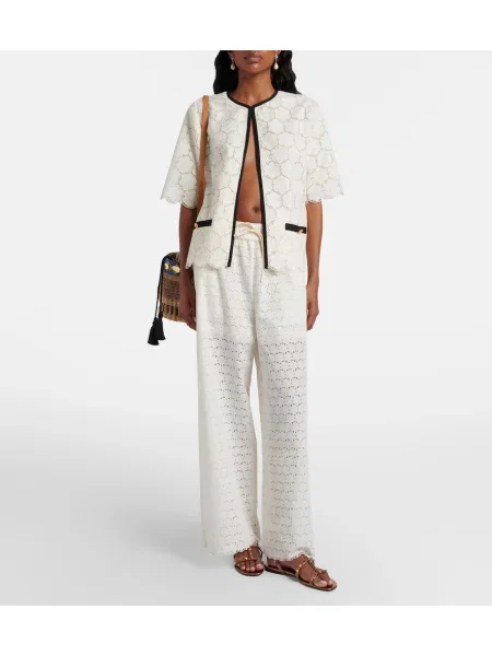 Pantaloni Valentino cu broderie alb