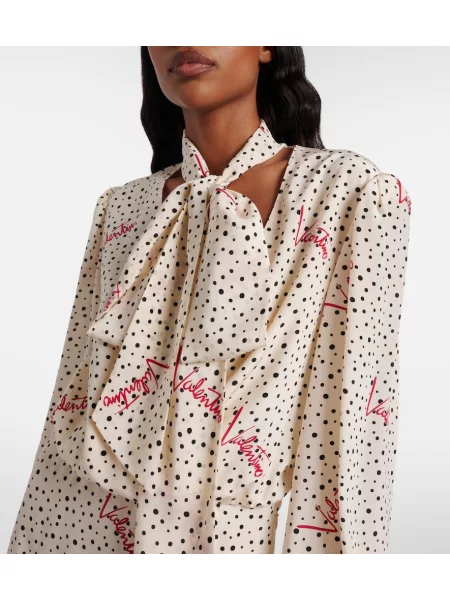 Rochie midi Valentino de mătase cu buline alb
