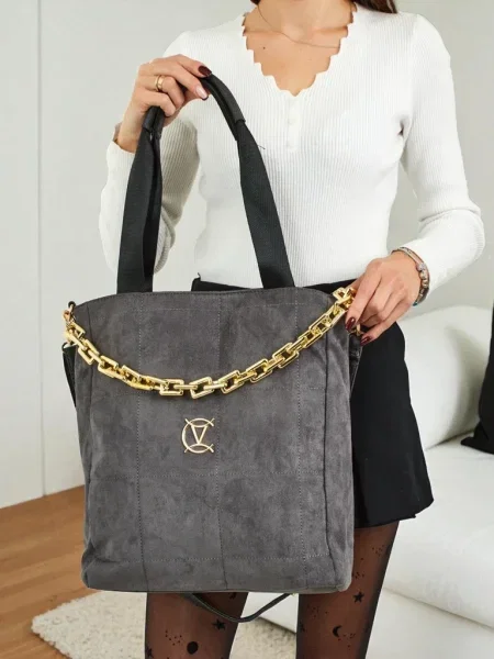 Geantă shopper Resti din piele de căprioară negru