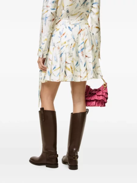 Fusta mini Burberry de mătase cu pene alb