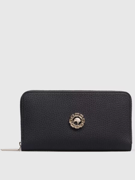 Шкіряний гаманець з металевою емблемою Stefano Ricci синій