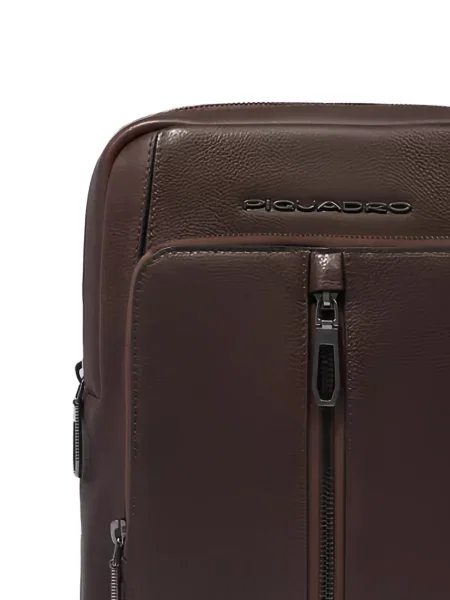 Rucsac Piquadro din piele cu autograf maro