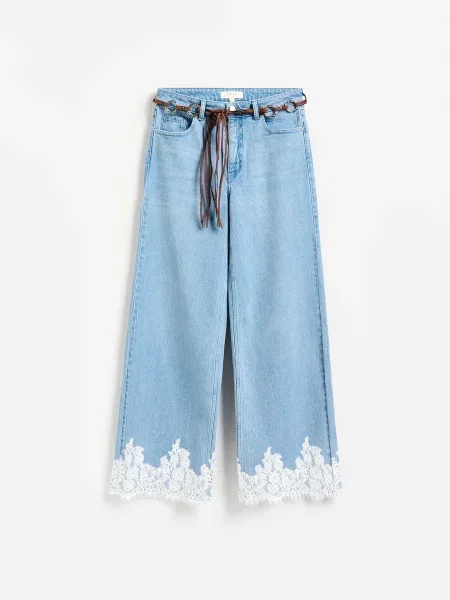 Reserved Джинси wide leg з мереживом синій