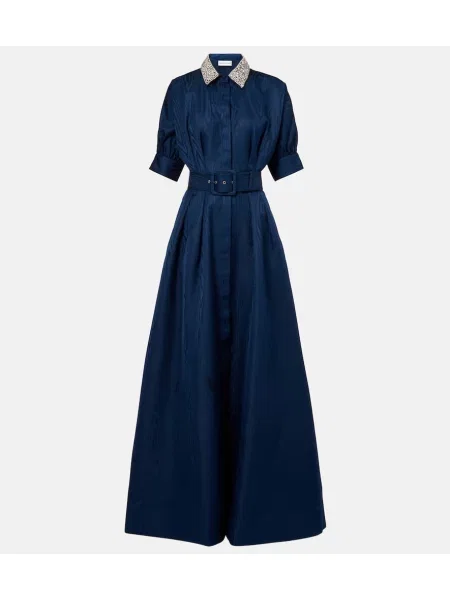 Jedwabna sukienka koszulowa Rebecca Vallance z koralikami garniturowa niebieska