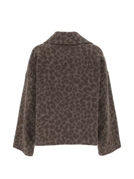 Geacă Antonelli cu imagine cu model leopard cu două rânduri de nasturi maro