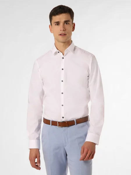 Finshley & Harding London Koszula Mężczyźni Slim Fit jednolity kołnierzyk kent biały