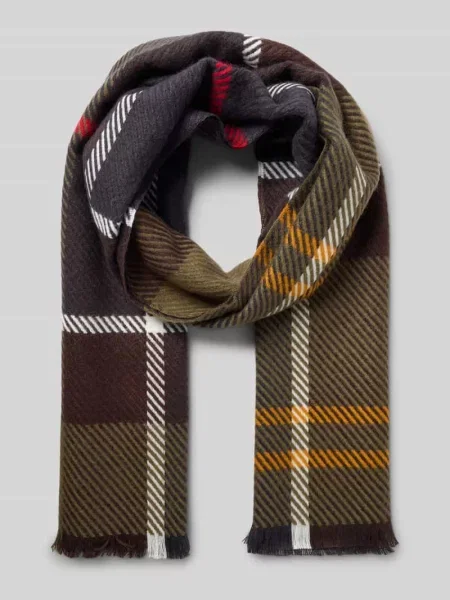 Szal z naszywką z logo model BLAIR TARTAN' Barbour brązowa