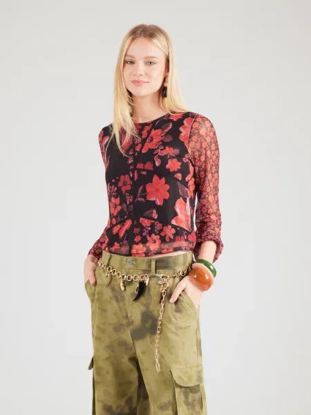 Desigual Tričko PAMELA karmínovo červená čierna