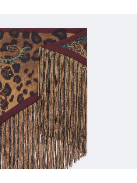 Hodvábny šál Etro so strapcami s leopardím vzorom