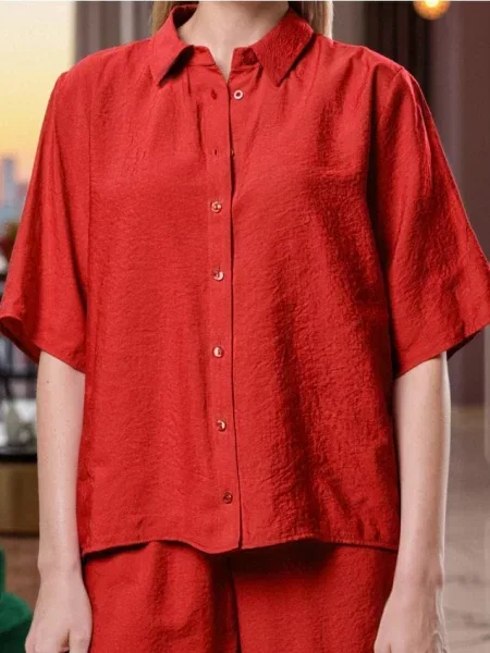 Рубашка Sinsay с коротким рукавом красная