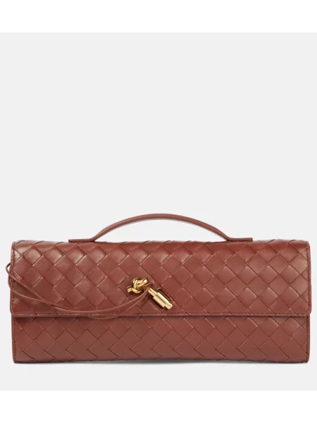 Usnjena pisemska torbica Bottega Veneta rjava