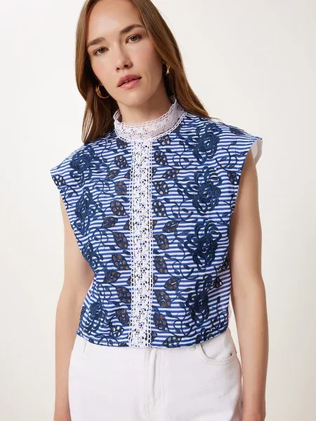 Happiness İstanbul Bluză bleumarin / albastru închis alb