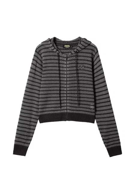 Mini cardigan Mini Cream cu dungi cu glugă gri