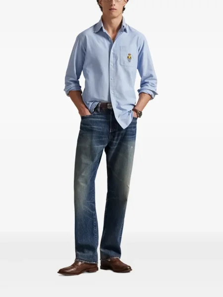 Dlouhá pruhovaná s límcem kšiltovka Polo Ralph Lauren modrá