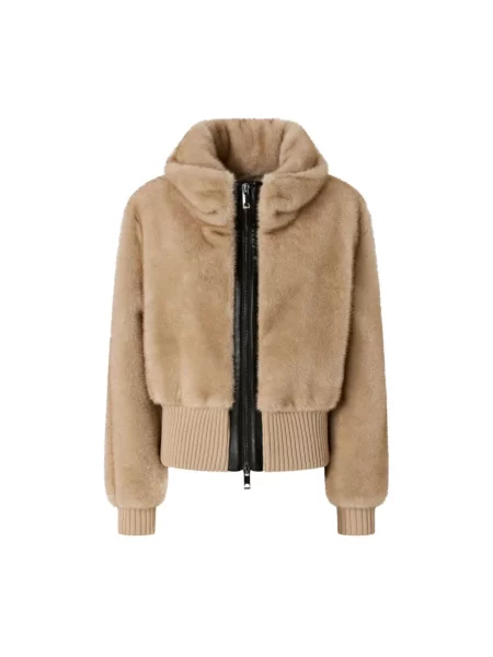 Sztuczne futro kurtka bomber Pinko beżowy