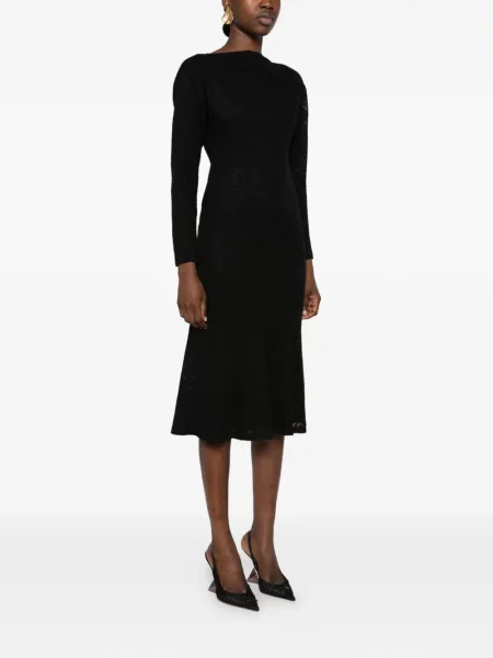 Rochie midi Alberta Ferretti din jacard evazată negru
