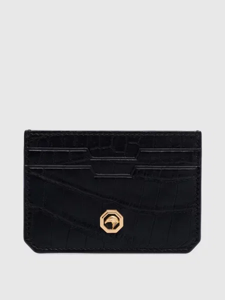 Картхолдер зі шкіри крокодила з металевим логотипом Stefano Ricci чорний