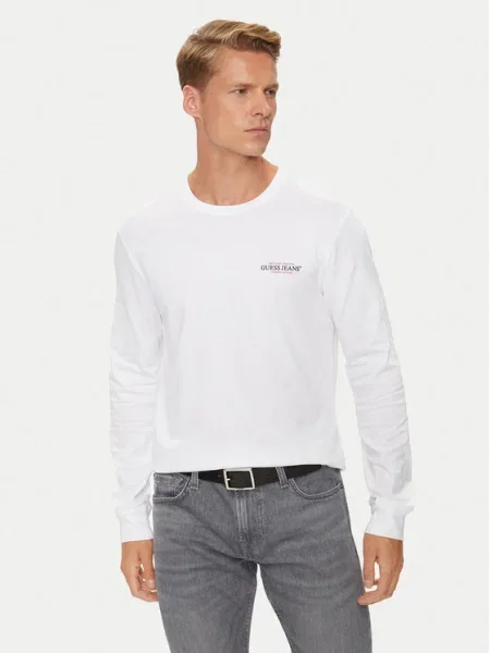 Guess Jeans Тениска с дълъг ръкав бял