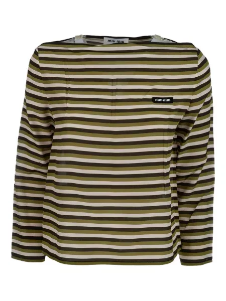 Tricou Miu Miu cu dungi cu autograf verde