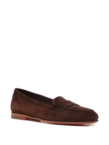 Pantofi loafer Santoni din piele de căprioară maro