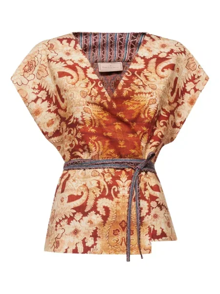 Top Pierre Louis Mascia w kwiatki z dekoltem w serek czerwony