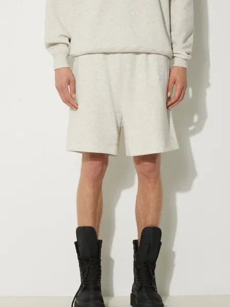 Къс панталон Awake NY Awake Sweatshort сиво с меланжов десен бежово