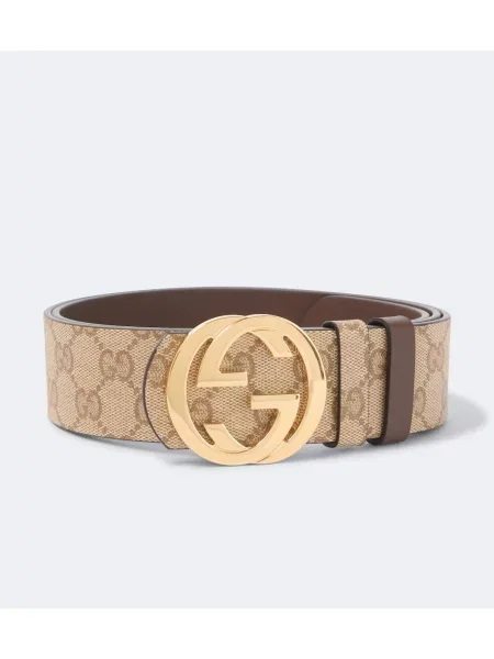 Cu centură reversibil curea Gucci din canvas bej