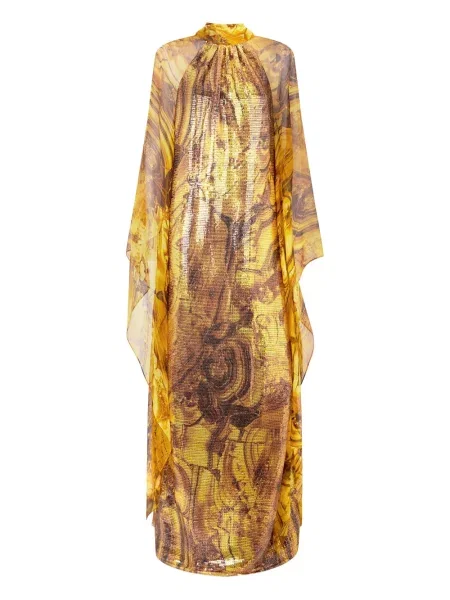 Maksi sukienka maxi Roberto Cavalli z cekinami garniturowa żółta