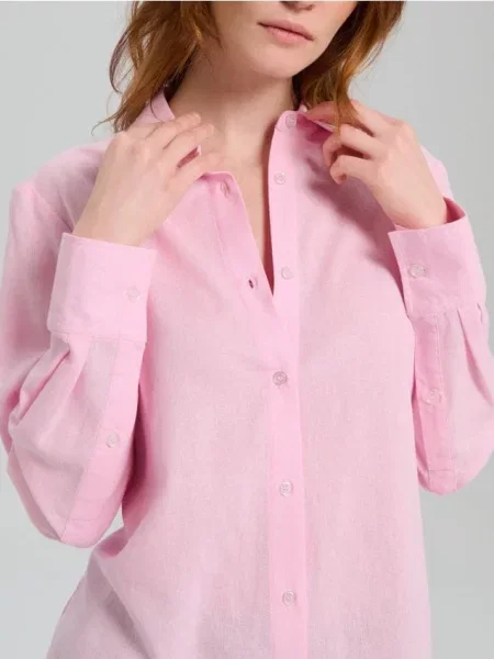 Сорочка з домішкою льону та зав'язkami на спині пастельний рожевий