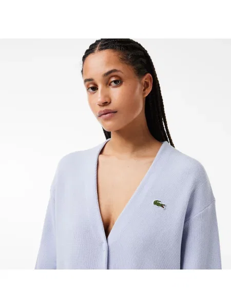 Lacoste Kardigan Z Bawełny Z Dekoltem V niebieski