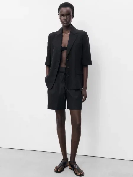 Шорти MANGO льон/бавовна чорний