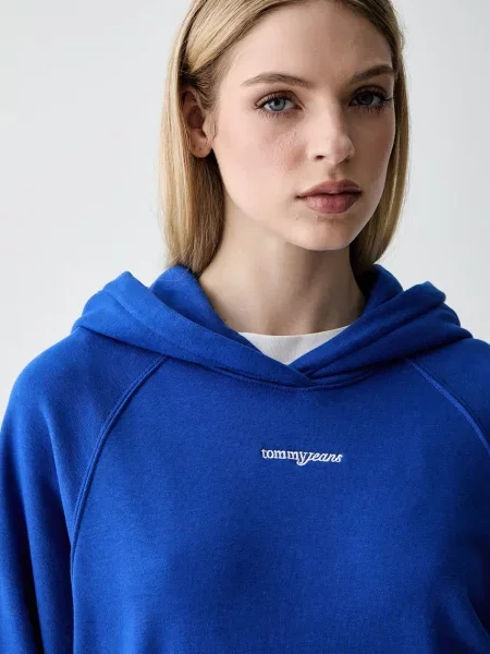 Суичър с качулка Tommy Jeans с качулка синьо
