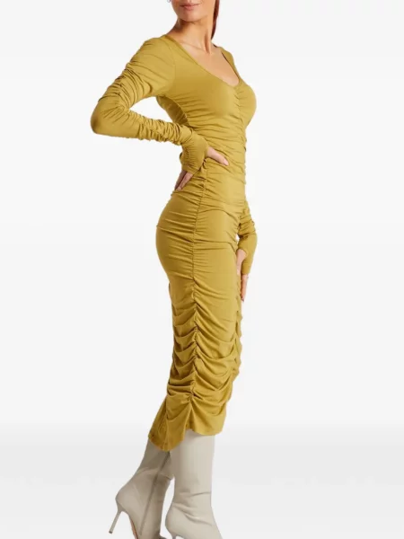 Rochie midi Liz Skorsis cu volane galben