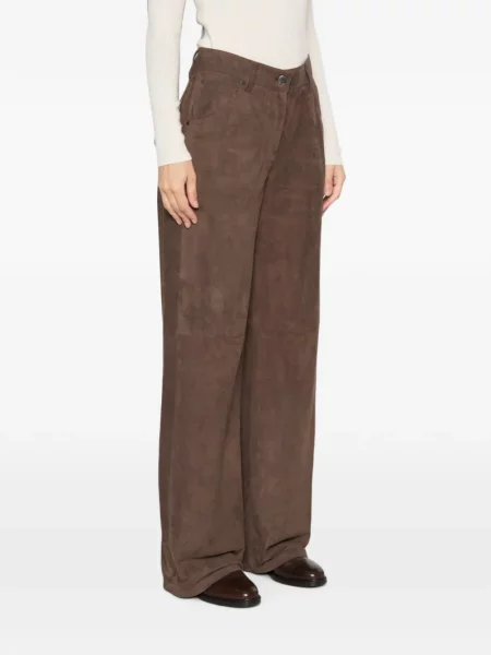Pantaloni Brunello Cucinelli din piele de căprioară maro