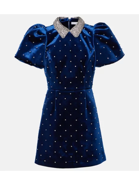 Žametna obleka Rebecca Vallance iz rebrastega žameta modra