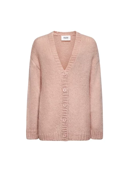 Długi kardigan Silvian Heach wełniany różowy