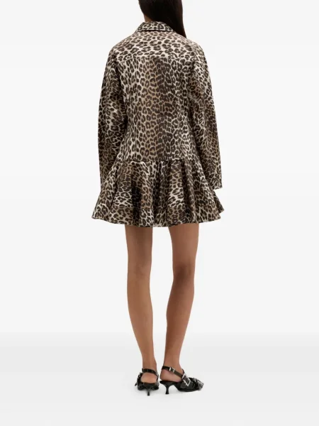 Rochie mini Ganni cu imagine cu model leopard de costum maro