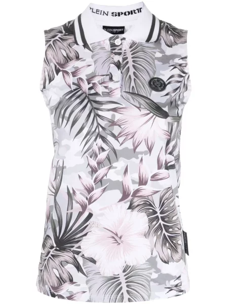 Polo Plein Sport bez rękawów w kwiatki białe
